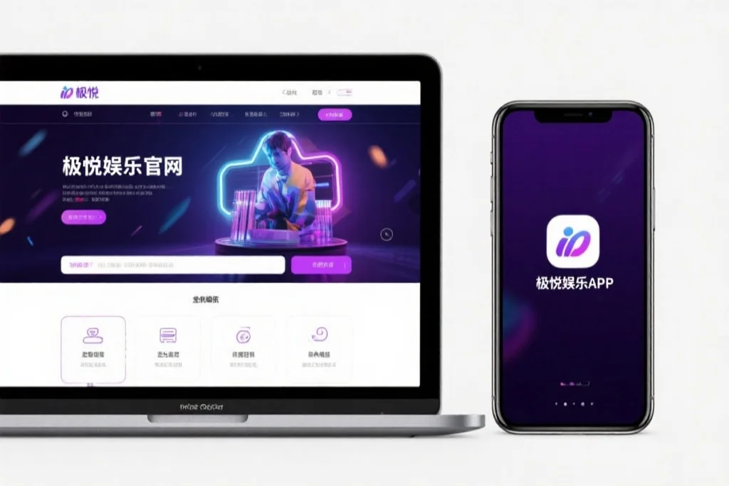 一台笔记本电脑屏幕上显示着星亿娱乐官网的界面，旁边是一部手机显示着星亿娱乐APP，两者并列对比